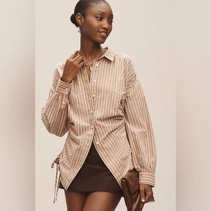 Pilcro Striped Button Down Shirt - Brown and White